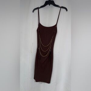 Fashion Nova Brown Mini Dress with Gold Chains